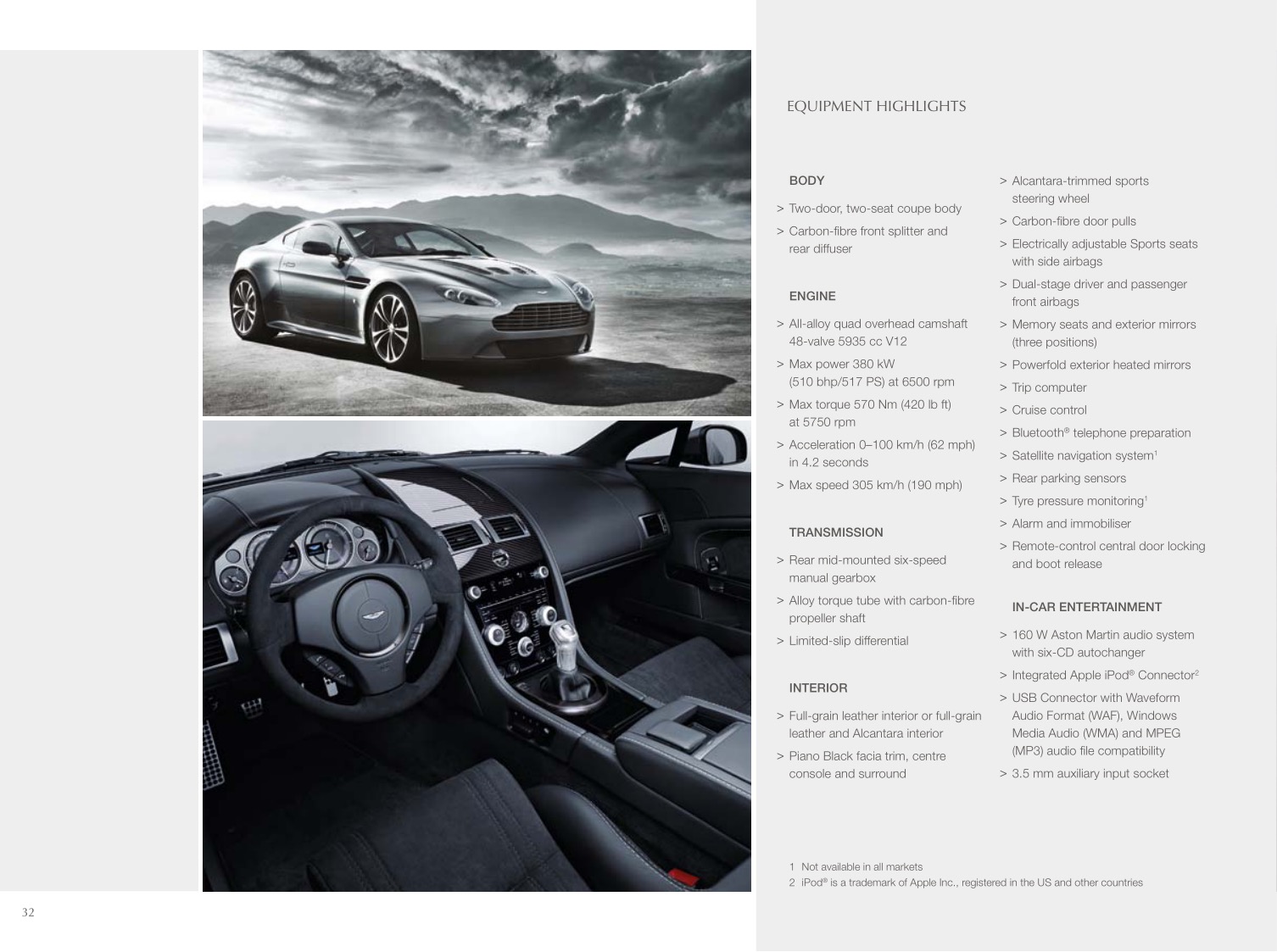 2012 Aston Martin Model Range Brochure Page 2